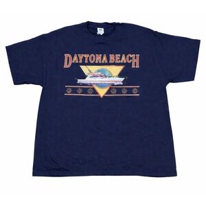 Vintage Daytona Beach T Shirt XL Navy Graphic Tee Y2K Boat Florida Tourist